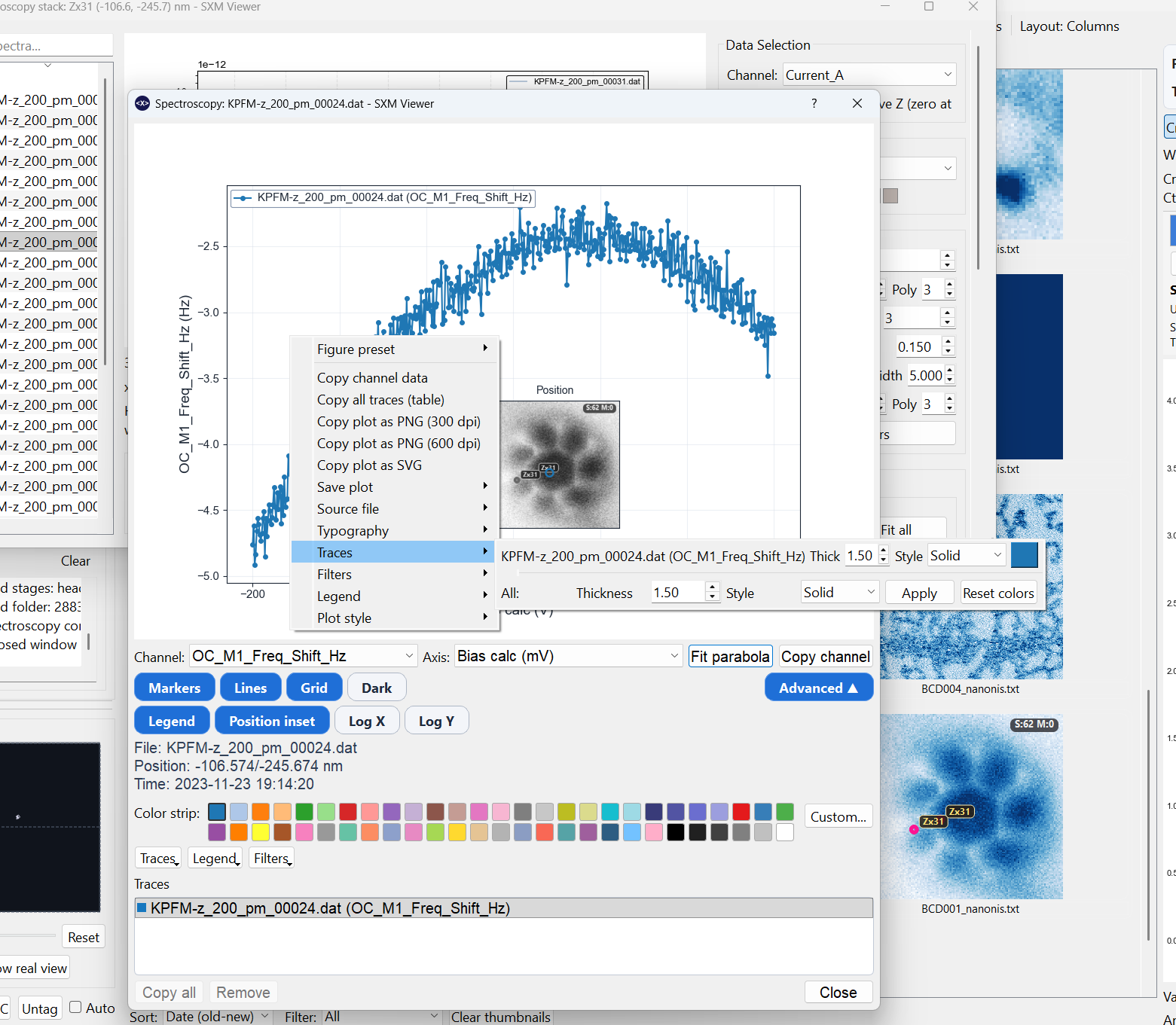 Current spectroscopy popup layout